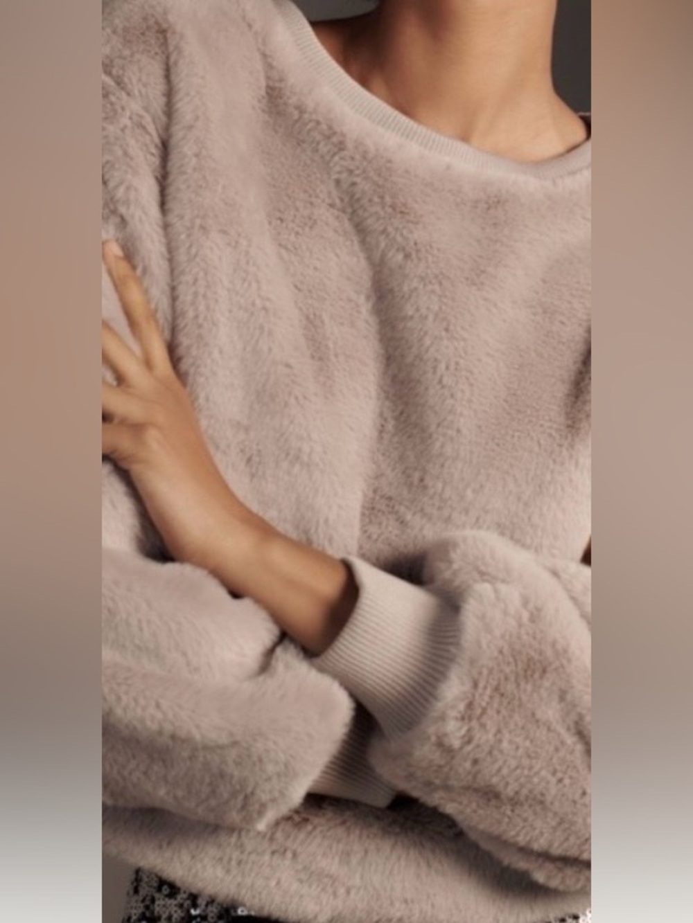 Anthropologie Maeve Soft Taupe Teddy Sweater fuzzy soft